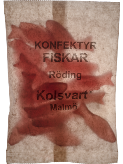 Kolsvart Röda Fiskar Godis